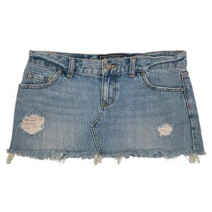Victoria’s Secret PINK Denim Mini Blue Jean Skirt Distressed Frayed Hem Size 4
